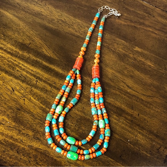 JAY KING DTR Desert Rose Turquoise Coral Triple Strand Sterling Silver Necklace - Picture 12 of 17